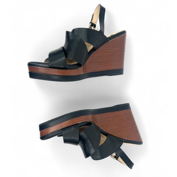 Cole Haan | 9 | Laci Platform Leather Slingback Stacked Wood Wedge Sandal - Picture 4 of 6